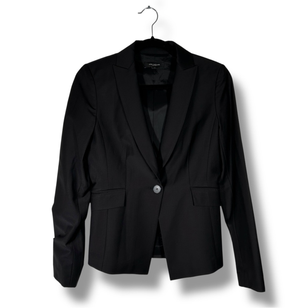 Ann Taylor Black Wool Blend  Sleek One Button Blazer Size 0 - “Ronan”